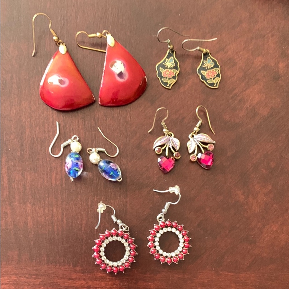 5 Pair Vintage Elegant Red and Gold Earrings Sets (J124)